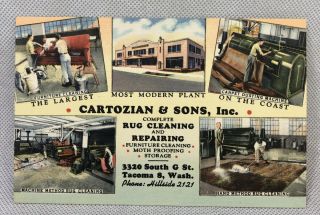 Vintage Linen Advertising Postcard Cartozian Rug Cleaning Tacoma Wa Curt Teich