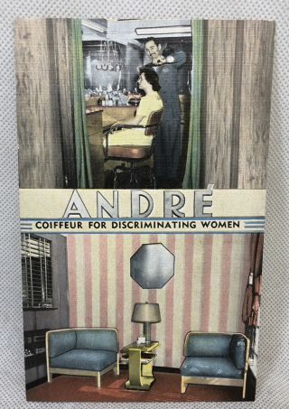 Vintage Linen Advertising Postcard Andre’ Coiffeur Salon Milwaukee Curt Teich