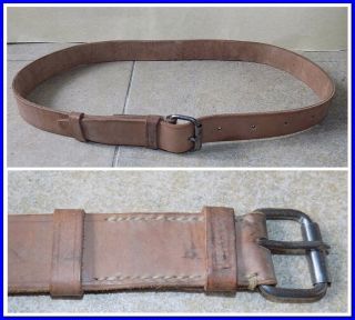 Vintage Military Brown Leather Belt Waist Circumference From 31 " To 45 "