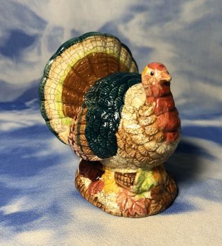 4 " Crackle Finish Glazed Hand Painted Ceramic Thanksgiving Turkey Figurine Guc