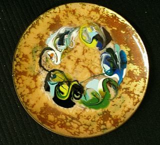 Mid - Century Enamel Over Copper Tray Abstract Op Art Design 5 " Artist Signed