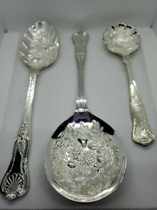 Silver Plated Kings Pattern Berry Spoons Set Of 3 Godinger
