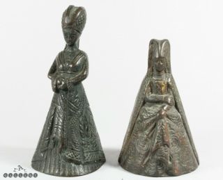 Antique 19th Century Bronze / Brass Medieval Elizabethan Lady Bells