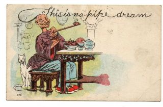 Htf Comic Postcard This Is No Pipe Dream Caricature Art 1880s Chinese Man Opium