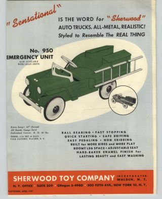 1949 Paper Ad 4 Pg Sherwood Toy Pedal Cars Lightning Service Stake Truck Dump