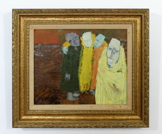 Mid Century Modern Framed Oil On Canvas Painting Signed By Artist Dated 1960s