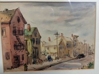 " American Street Scene " Watercolor Painting Listed Artist Henry Gasser