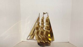 Vintage Large Brass Sailboat Figurine On Wood Base 14 3/4  Tall