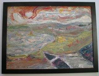Mystery Artist Signed Abstract Expressionist Painting Modernism Van Gogh Esque