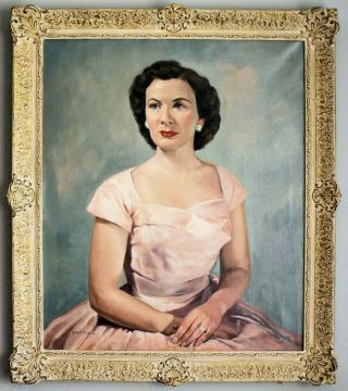 Orig.  C1960 Portrait Oil Painting Lovely Woman In Pink Dress,  Signed Bruno Beghe