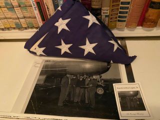 Folded American Flag Casket/coffin.  With Obit And Pic Of B - 29 Ww2