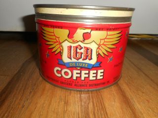 Vintage Iga Coffee Tin Advertising Can Container W Lid