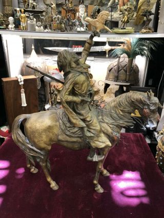 Huge Orientalist Franz Bergman Austrian Vienna Bronze Arap Warrior On Horse