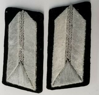 1 Pair Wwii German Silver & Black Rad Officer Collar Tab Insignia Nos