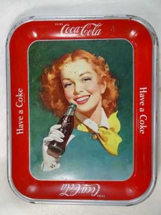 Vintage Coca Cola Soda Advertising Metal Tray Pin Up Girl Wwii Era Old