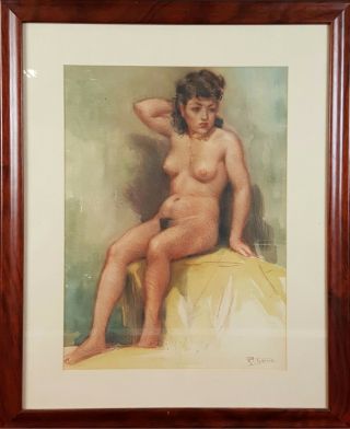 Naked Woman.  Drawing.  Mixed Media On Paper.  Garcia Torres ?.  Twentieth Century.