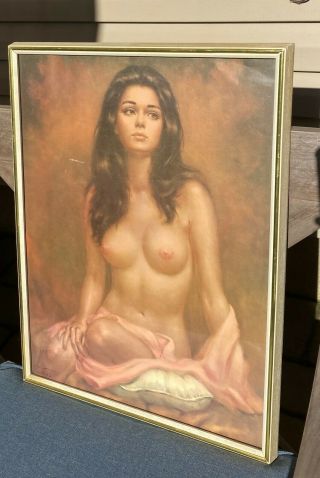 Vincent Larry Garrison Print Framed Woman With Pink Blanket From 1970s