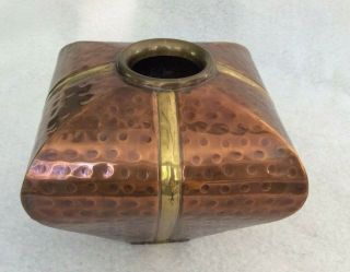 Vintage Large Hammered Copper With Brass Square Shaped Vase 8 " X 8 "
