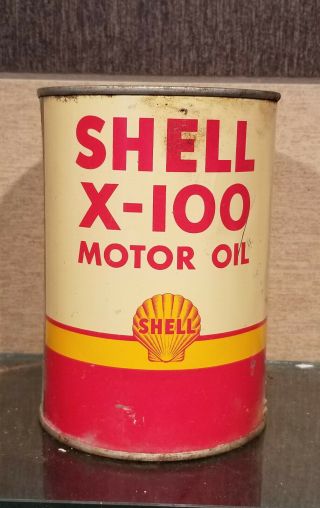 Mid 1950s Shell X - 100 One Quart Motor Oil Can San Francisco California & Ny