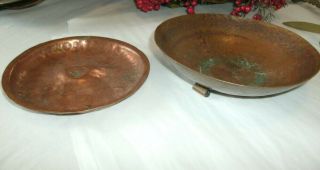 2 Vintage Hammered Copper Bowls,  One Footed