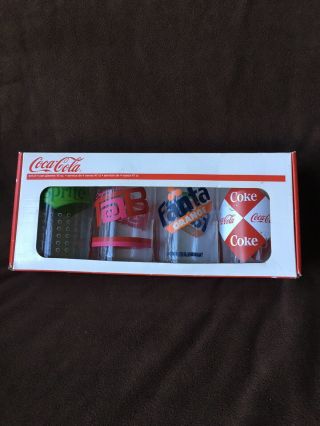 Luminarc Coca - Cola 16 - Oz.  Vintage Can Glasses Set Of 4 Tab,  Sprite,  Coke,  Fanta