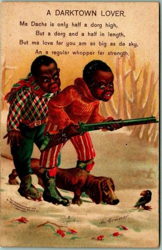 1910s Artist - Signed M.  Griener Postcard African - American Boys Hunting / 1908