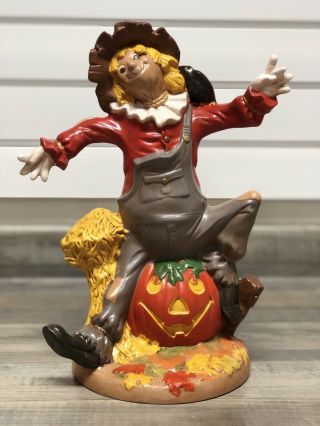 Vintage 1977 Byron Molds Ceramic Scarecrow Autumn Halloween Scene 12.  5”tall