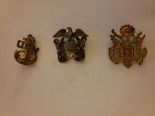 Vintage Ww2 Sterling Silver Wwii Us Navy Cpo Collar Pin 1/20 10k,  2 Usnavy Pins