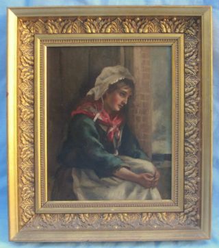 A Fine 19th C European Oil On Board Painting Of A Girl Lost In Thoughts