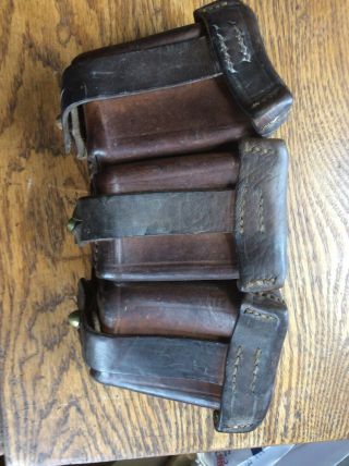 Ww1,  Ww2 German Leather Ammo Pouch,  Smooth Brown Leather,  3 Compartment