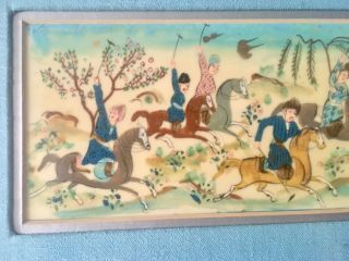 Late 19th - Early 20th C Persian Hunt Scene Painting On Camel Bone