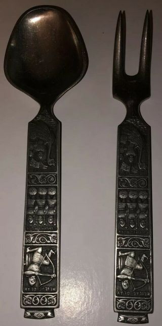 Konge Tinn Norwegian Pewter Fork And Spoon Set - 8.  5 " Long - Made In Norway