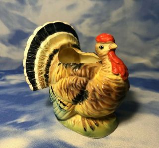 5 " Vintage Relpo Painted Ceramic Thanksgiving Turkey Planter Figurine 5503 Guc