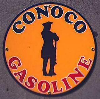 Conoco Minuteman Gas Porcelain Round Sign Nr
