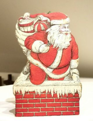 Third Cardboard Santa Climbing Into Chimney Ornament.  Usa,  With Mica.  Circa Ww I