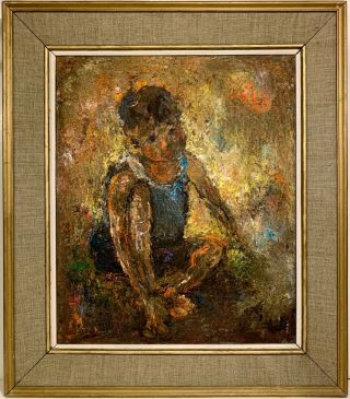 Signed Mid Century Modern Abstract Painting Of A Young Boy Unknown Artist