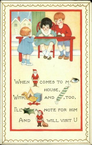 Whitney Rebus Puzzle Santa Claus Christmas Children Embossed Postcard