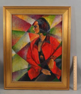 Jacques Zuccaire French - American Cubist Modernist Portrait Oil Painting Of Woman