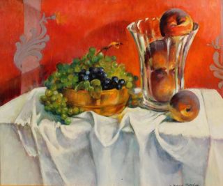 Jacques Zuccaire French - American Fruit Still Life Oil Painting,  Grapes & Apples 3