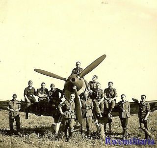 Best Wehrmacht Troops Posed W/ Luftwaffe Me - 109 Fighter Plane In Field