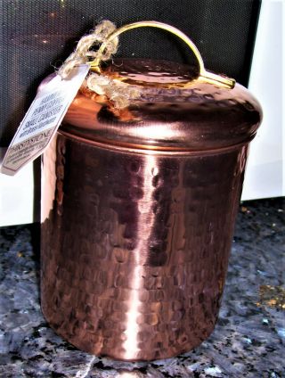 Copper With Brass 8 " Tall Canister,  Perfect For 1 Lb Of Coffee With Tags