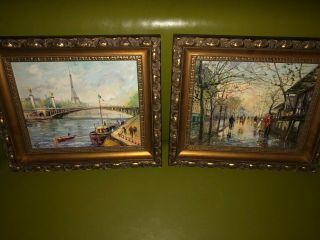 French Classic Paris Scenes,  Signed Oil On Canvas,  A Set Of Framed Painting