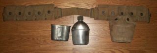 Wwii / Korean War U.  S.  Army Ammo Belt With Canteen Cover,  Canteen & Cup
