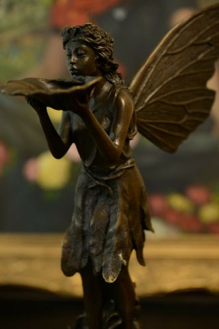 Bronze Statue Art Nouveau Garden Fairy Angel W/ Wings.  Signed Nick.