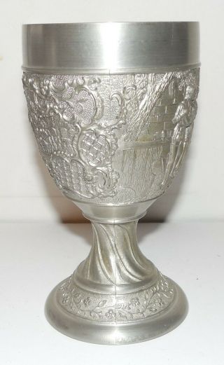 Rein - Zinn B.  M.  F.  Pewter Goblet Cup " Alt Heidelberg Du Feine " German Poem Vintage
