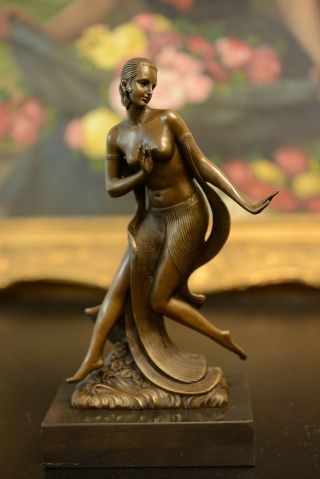Bronze Sculpture Art Deco Girl Dancer Statue Signed Joe.  Descomps