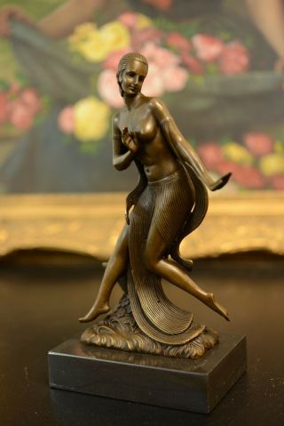 Bronze sculpture art deco girl dancer statue SIGNED JOE.  DESCOMPS 2