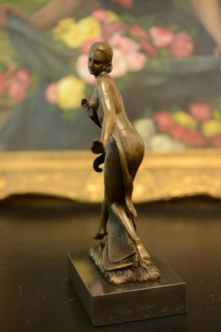 Bronze sculpture art deco girl dancer statue SIGNED JOE.  DESCOMPS 3