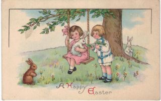 Easter Children Swing Rabbits Bunnies 1910 Stetcher 250