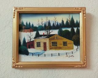 Simon Zoto American Folk Art Oil Painting " Home In The Snow "